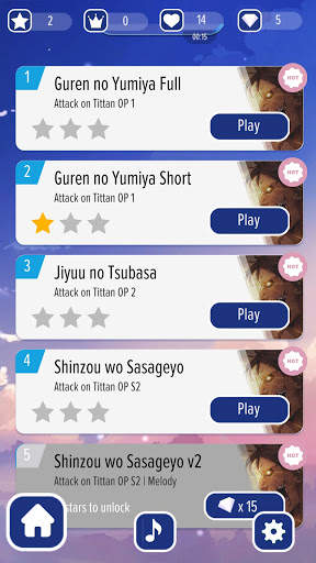 Piano AoT Sasageyo Anime Tiles screenshot 2