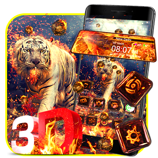 Fire Tiger 3D Glass Tech Theme иконка