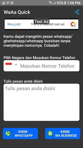 WeAa Quick-Kirim Pesan WhatsApp Tanpa Simpan Nomor screenshot 2