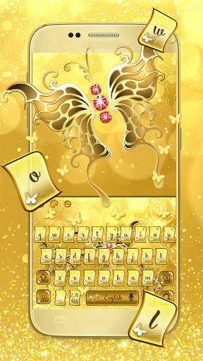Golden Glitter Butterfly Keyboard Theme screenshot 1