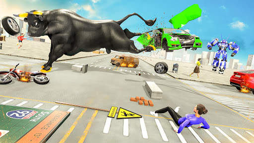 Angry Bull City Attack :Robot Shooting Game Free screenshot 3