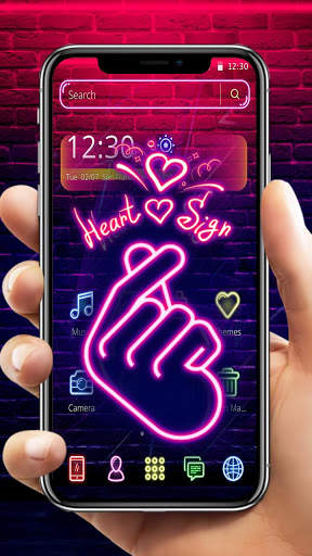 Violet Neon Finger Heart Theme💕 screenshot 2