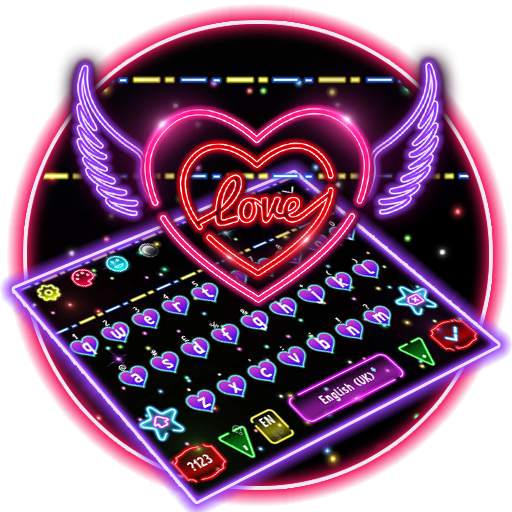 Colorful Neon Sparkling Heart Keyboard 10001002