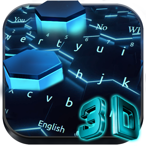 3D Live Blue Neon Hexagon Tech Keyboard icon