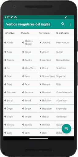 Verbos irregulares del inglés screenshot 1