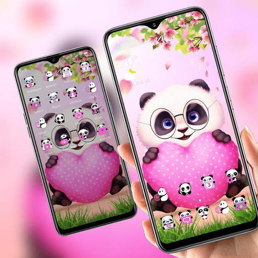 Pink Cartoon Panda Love theme screenshot 4