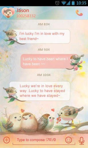 GO SMS Pro Lovebird Theme EX 1 تصوير الشاشة