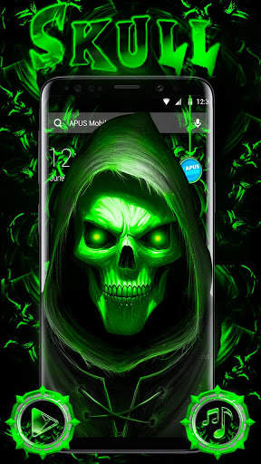 Neon Emerald Skull Apus Launcher Theme 2019 screenshot 3