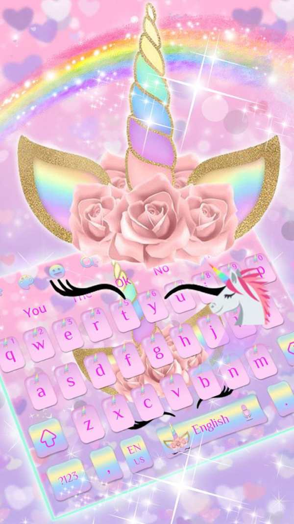 Pink Flower Unicorn Keyboard Theme screenshot 1
