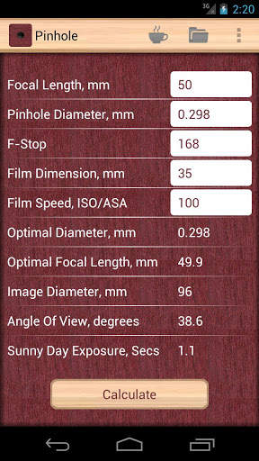 Pinhole Camera Calculator screenshot 1