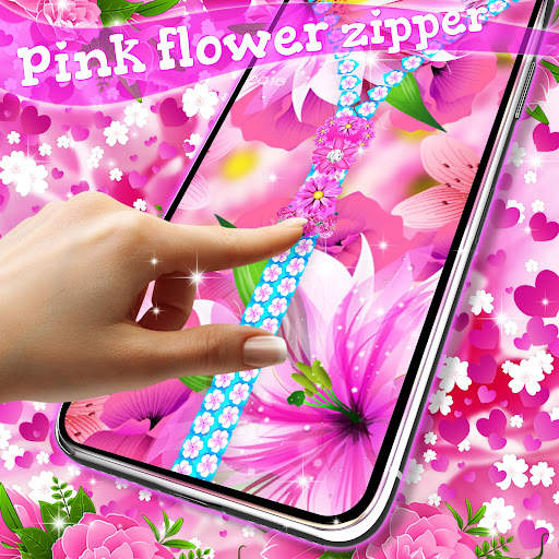 Pink flower zipper lock screen screenshot 1