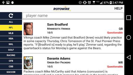 RotoWire News Center screenshot 3