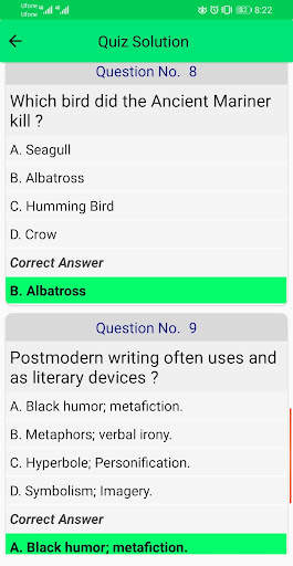 English Literature MCQs Tests 8 تصوير الشاشة