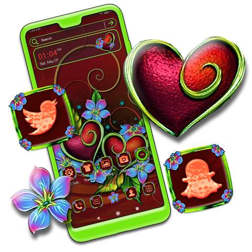 Flower Red Heart Launcher Theme 1.0