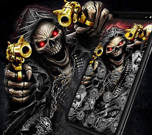 Gold Fire Gun Warrior Skull Theme screenshot 5