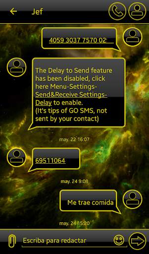 THEME GO SMS DARK SPACE YELLOW screenshot 1