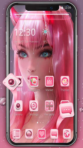 Anime Pink Devil Girl Theme screenshot 2