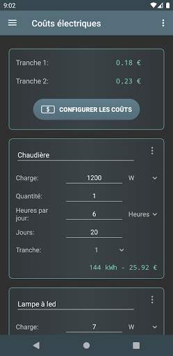 Coûts électriques screenshot 1