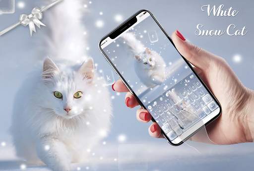White Snow Cat Keyboard Theme screenshot 1