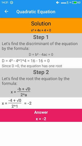 Quadratic equation solver screenshot 3