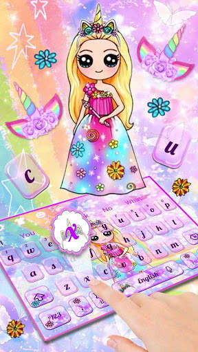 Cute Galaxy Unicorn Girl Keyboard Theme screenshot 1