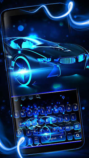 Neon Blue Sports Car Keyboard Theme screenshot 1
