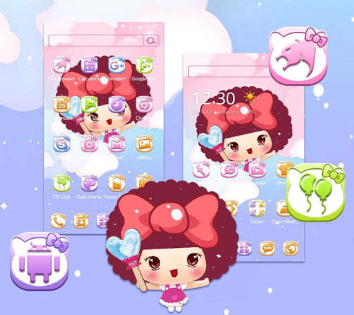 Pink Butterfly Cartoon Girl Cute Kitty Icon Theme screenshot 4