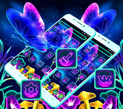 Neon Blue Butterfly Theme 3 تصوير الشاشة