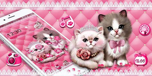 Cute Pink Cat Couple Theme screenshot 4