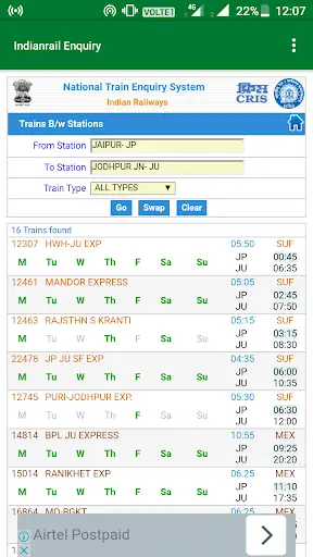 NTES Railwway app screenshot 3