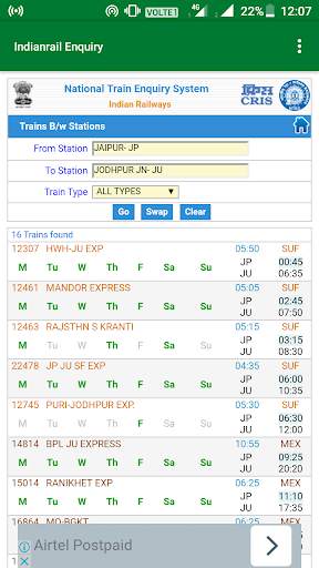NTES Railwway app screenshot 3