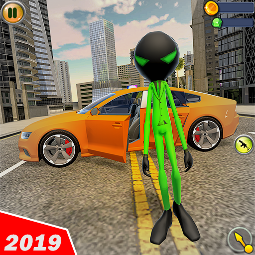 Green Stickman Gangster Crime Rope Hero icon