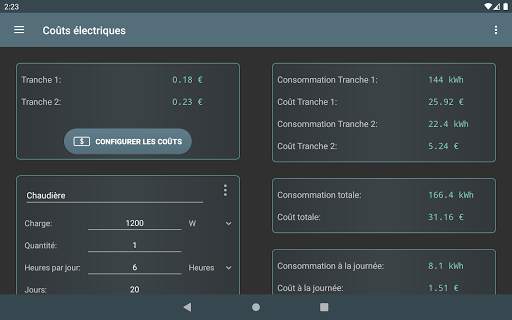 Coûts électriques screenshot 5