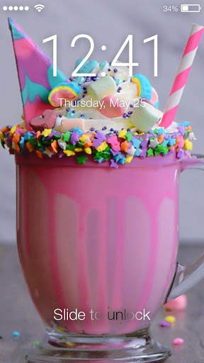 Rainbow Unicorn Drink With Marshmallow Screen Lock screenshot 1