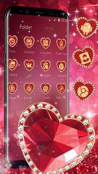 Red Glitter Diamond Heart Launcher Theme screenshot 3