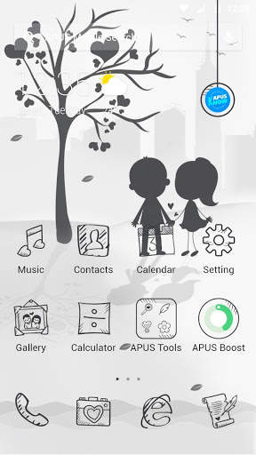 White & Black Love APUS Launcher theme screenshot 1