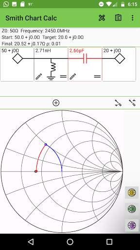 Smith Chart Matching Calc 1 تصوير الشاشة