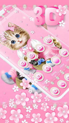 Pink Cute Cartoon Cat Gravity Theme 2 تصوير الشاشة