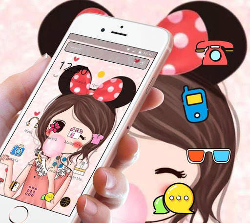 Pink Cute Girl Red Bowknot Theme screenshot 4