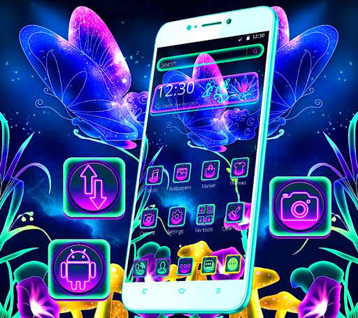Neon Blue Butterfly Theme 1 تصوير الشاشة