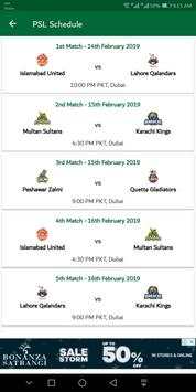 PSL Schedule 2019' Psl 4 Schedule, Live Score Psl screenshot 1
