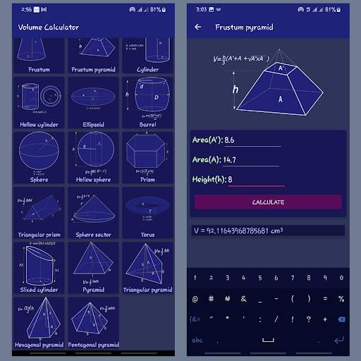 Volume calculator - 3D shapes screenshot 1