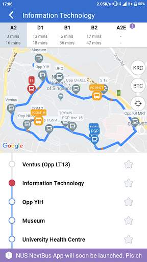 NUS NextBus screenshot 2