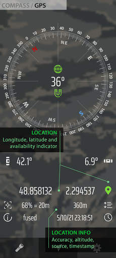 TacLight - flashlight   widget, compass, GPS screenshot 5
