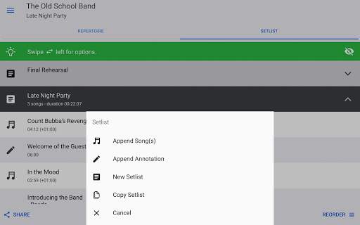band music setlist screenshot 7