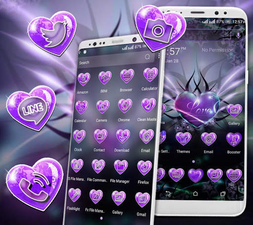 Purple Love Heart Launcher Theme screenshot 2