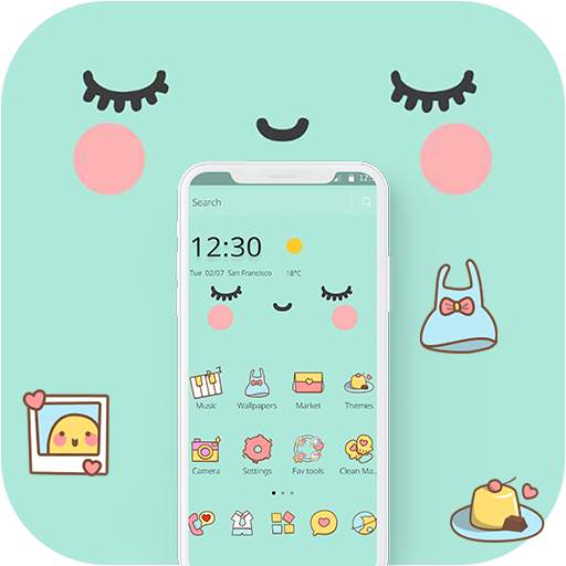 Blue Cute Cartoon Sweet Face Theme 1.1.12