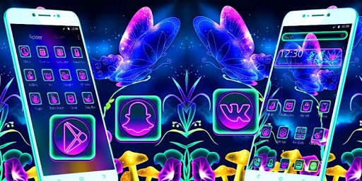 Neon Blue Butterfly Theme 4 تصوير الشاشة