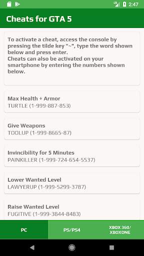 Cheats For Grand Theft 5 screenshot 1