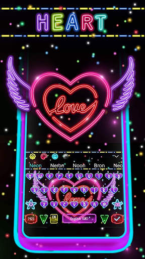 Colorful Neon Sparkling Heart Keyboard 3 تصوير الشاشة